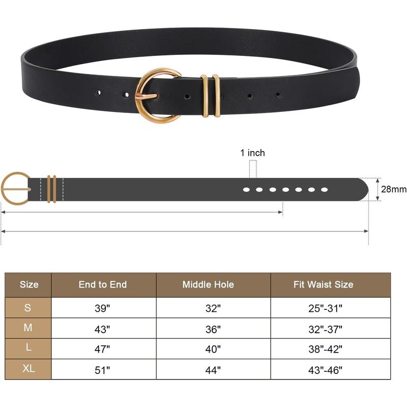 2 Pack women's leather belts for jeans dresses fashion gold buckle ladies belt