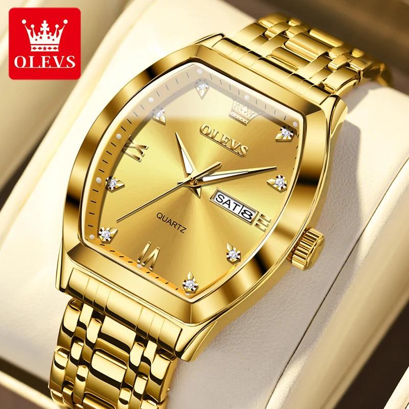 OLEVS New Men's Watches Quartz Luxury Gold Watch Classics Tonneau Dial Top Brand Waterproof Luminous Quartz Watch for Men 5528