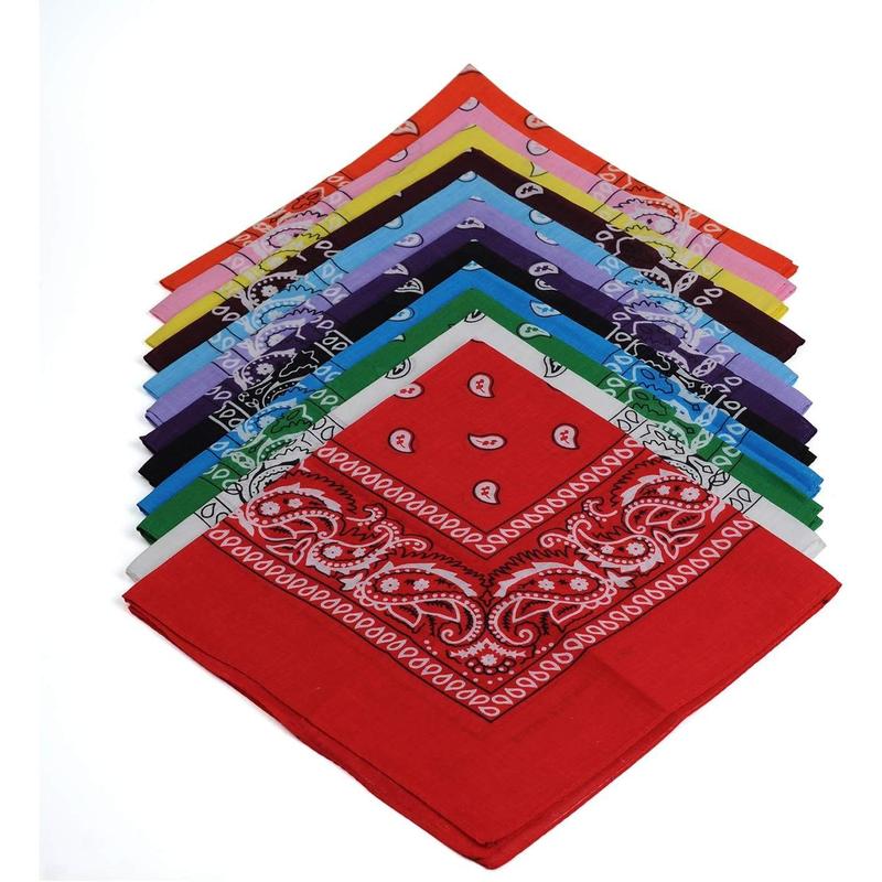 One Dozen 12count Assorted Cotton Novelty Double Sided Print  Scarf Headband Handkerchiefs