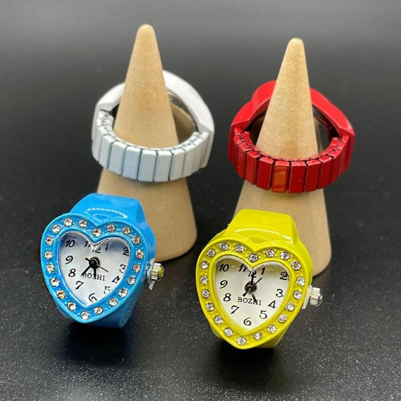 Heart Shaped Watch Ring, 1 Count Mini Rhinestone Decorated Watch Ring, Fashionable Watch Ring for  Party Favors