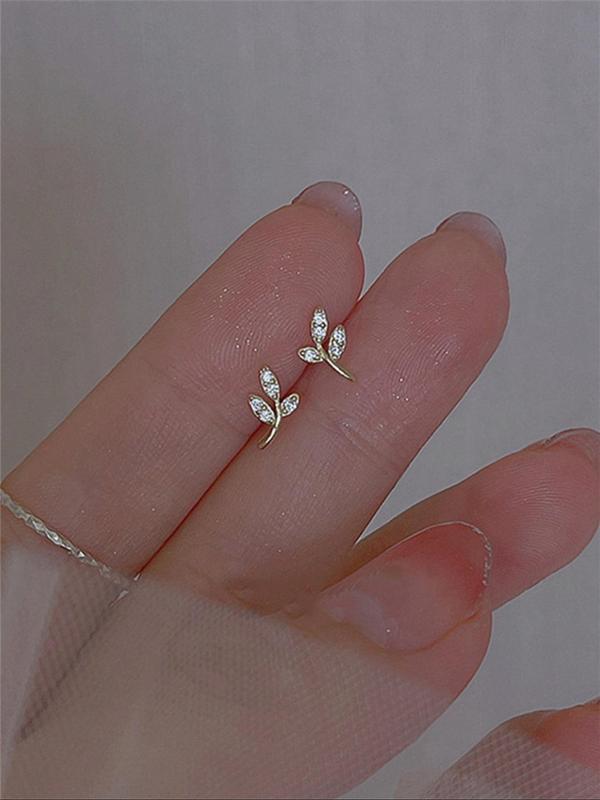 Elegant Rhinestone Decorated Leaf Shaped Stud Earrings, Fashion Jewelry for Party, Daily Clothing Decor, Trendy All-match & Exquisite Jewelry for Birthday Gift