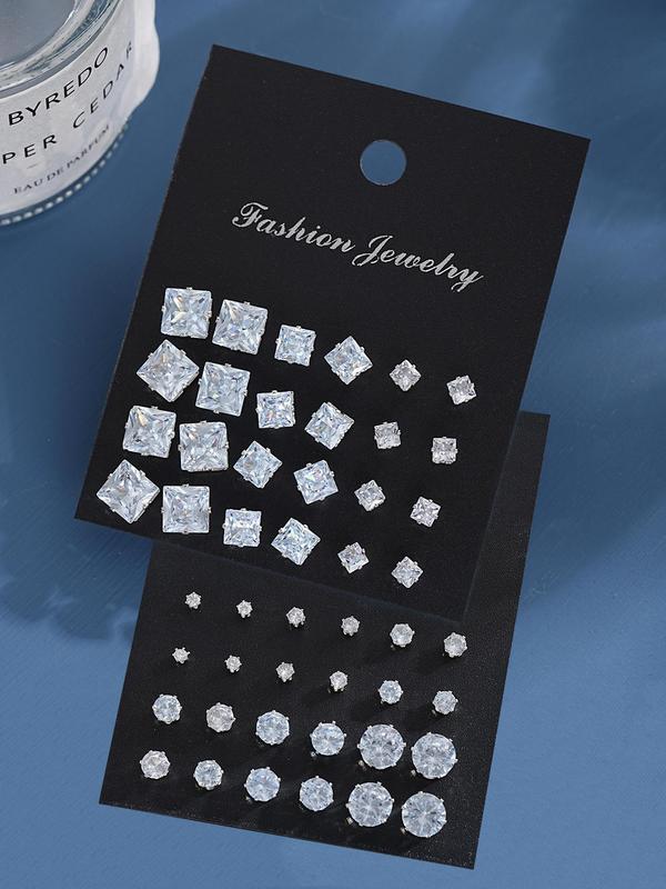 Punk Street Style Rhinestone Stud Earrings, Summer 2024 New Style Geometric Design Ear Piercing Kits, Trendy All-match & Exquisite Jewelry for Birthday Gift for Back To School