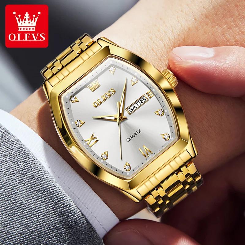 OLEVS New Men's Watches Quartz Luxury Gold Watch Classics Tonneau Dial Top Brand Waterproof Luminous Quartz Watch for Men 5528