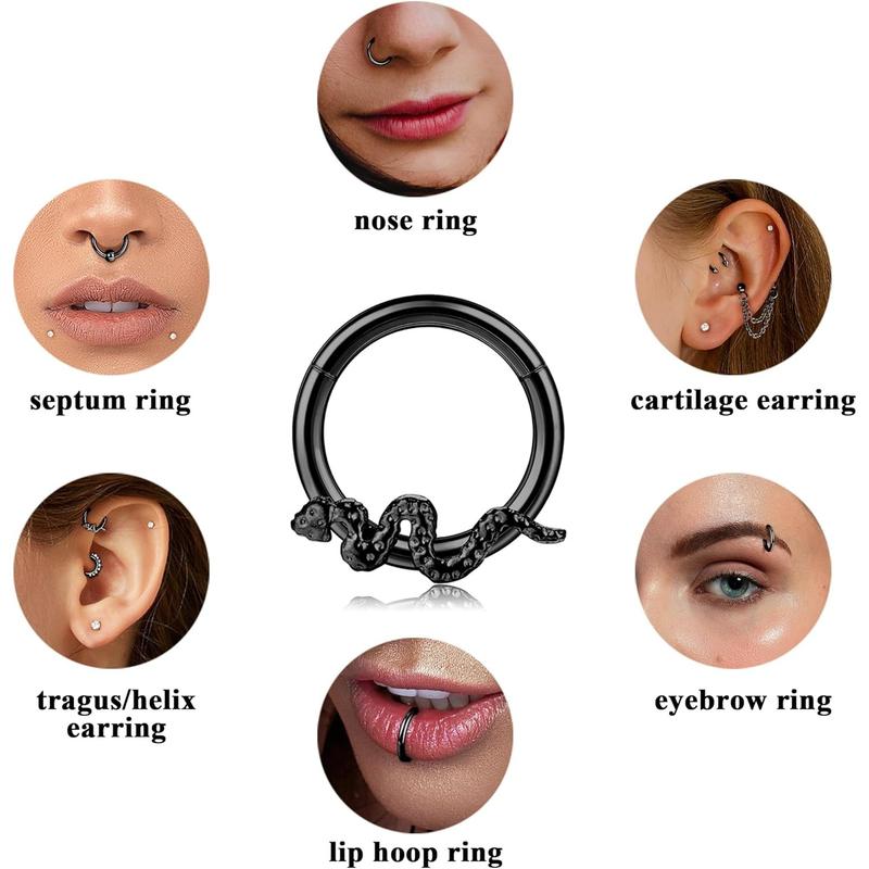 Fansilver 16 count 16G Septum Rings for Women Men Septum Jewelry Horseshoe Clicker Dangle Nose Rings Hoops Surgical Steel Helix Cartilage Hoop Earrings Tragus Daith Septum Nose Piercing Jewelry 8MM