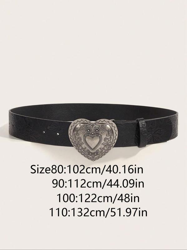 Women's Vintage Heart Decor PU Buckle Belt, Fashion Belt for Party, Daily Clothing Decor, Trendy All-match & Exquisite Belt for Birthday Gift