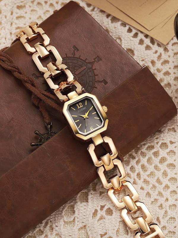 Women's Elegant Square Dial Quartz Watch, Fashionable Wristwatch with Adjustable Chain Bracelet, Trendy Watch for Daily Life, Exquisite Watch for Gift