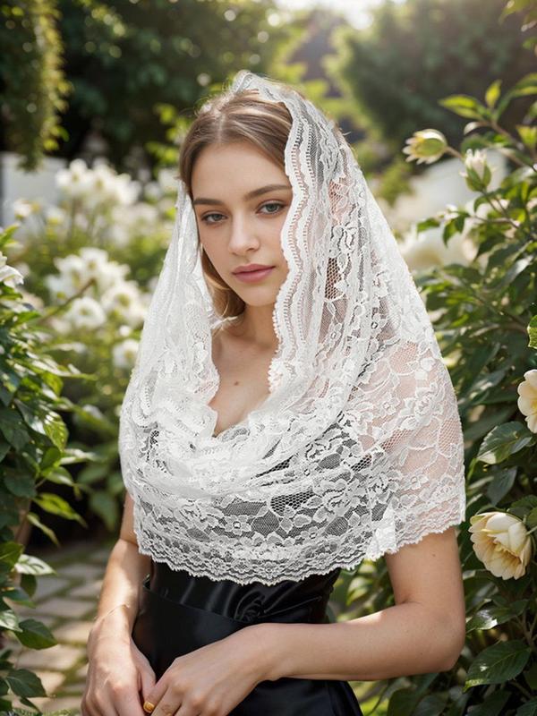 Women's Elegant Hollow Out Flower Design Headscarf, Fashionable Lace Embroidered Headscarf, Wedding Bridal Headwear for Women