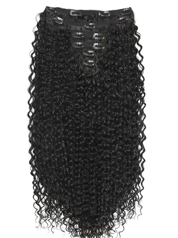 26 Inch Black Long Curly Clip-in Hair Extensions, Gorgeous Fluffy Wigs for Women, Synthetic Extensions for Party, Daily Use