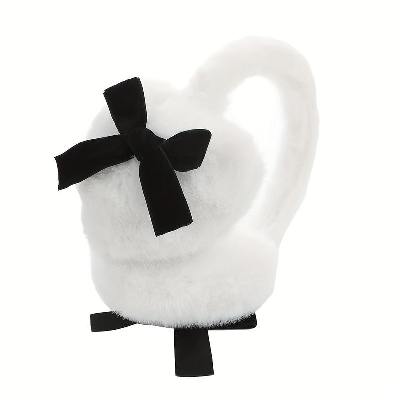 Fashion Women's Plush Heart-Shaped Earmuffs with Black Bow-Warm and Comfortable in Winter