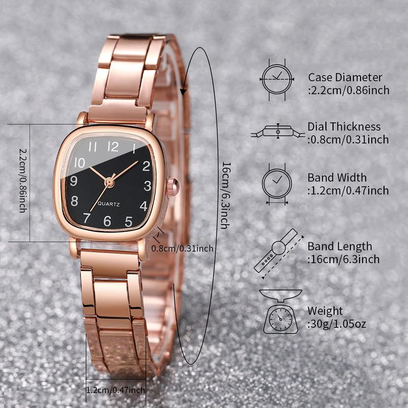 4PCS Set Women's Fashion Watch Classic Square Dial Unisex Quartz Watch Set with Heart Bracelet Set