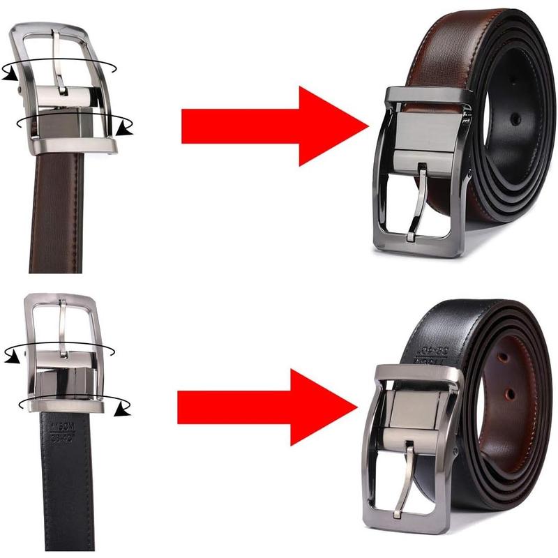 Belts for Men Reversible Leather 1.25” Waist Strap Fashion Dress Buckle