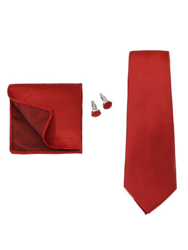 Men's Solid Color Classic Striped Tie & Handkerchief & Cufflink Set for Gift, 2024 Business Formal Suit Accessories