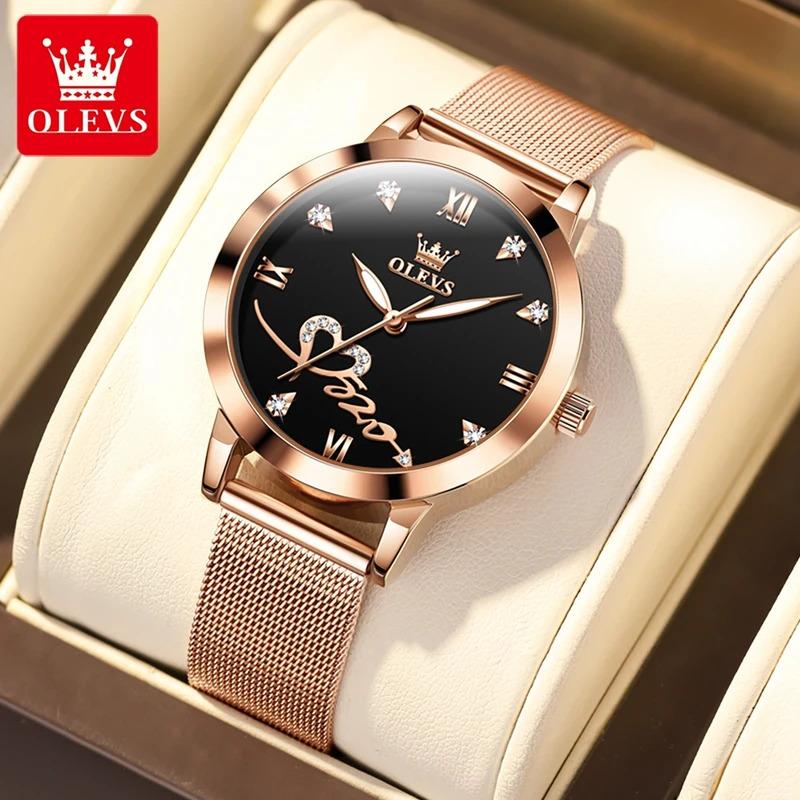 OLEVS Red Love Women's Watches Luxury Elegant Stainless Steel Mesh Belt Waterproof Quartz Wrist watch for Ladies Christmas Gift