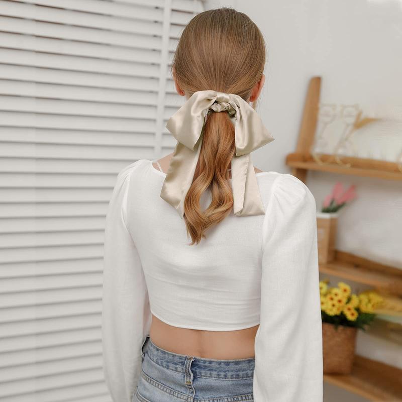 3-Piece Suit Satin Silk Like Hair Bow Scrunchies Solid Bow Hair Ties Scrunchy Bowknot Ponytail Holder for Women or Girls