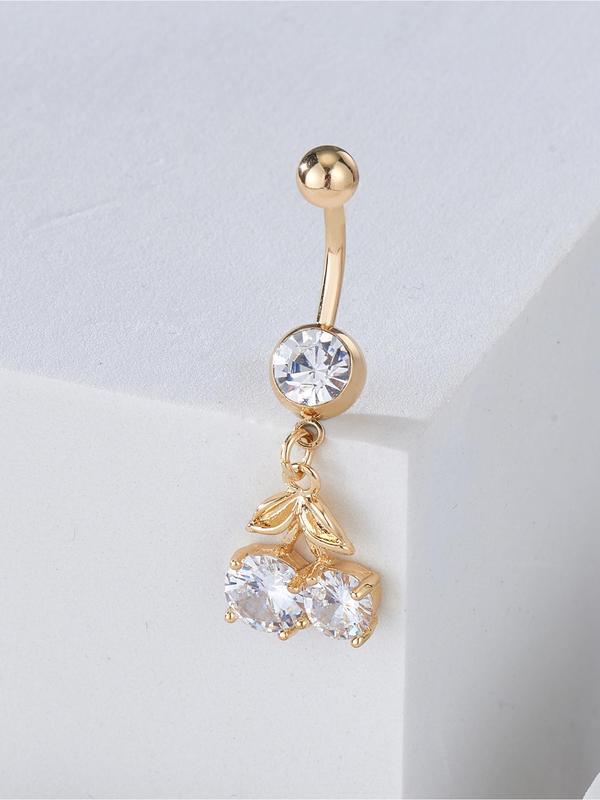 Women's Elegant Rhinestone & Cherry Design Belly Ring, Exquisite Trendy Belly Ring for Women & Girls, Fashion Body Jewelry for Party Decor for Crop Tops