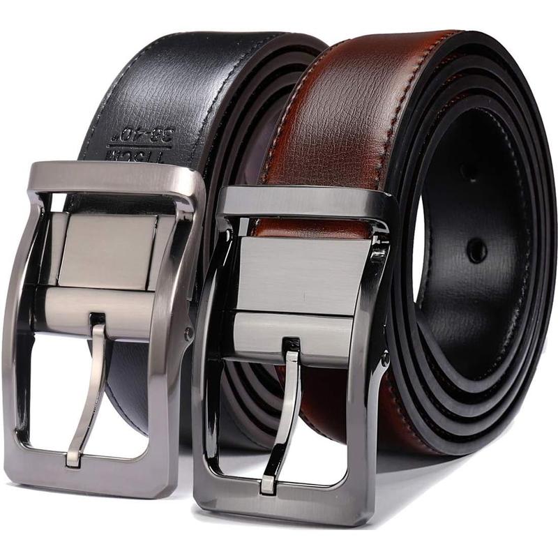 Belts for Men Reversible Leather 1.25” Waist Strap Fashion Dress Buckle