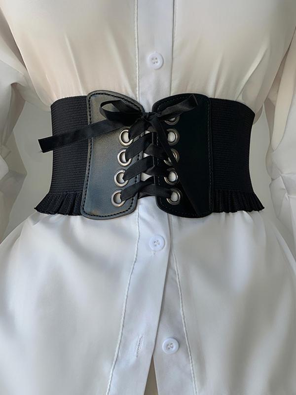 Women's Solid Color Lace Up Corset Belt, Casual Elastic Waistband for Dress & Shirt, Fashion Wide Belt for Party, Daily Clothing Decor, Trendy All-match & Exquisite Belt for Gift