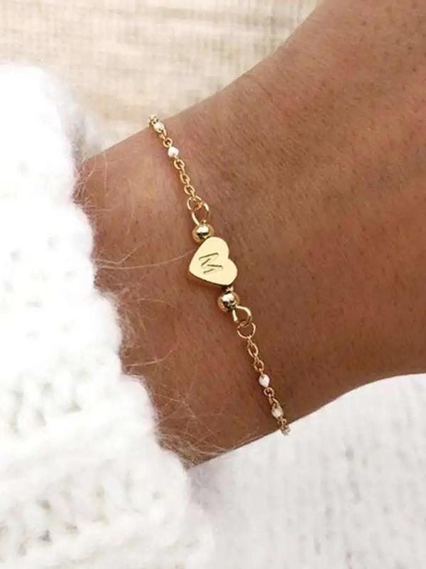 Fashion Letter Charm Heart Decor Link Bracelet, Fashion Jewelry for Party, Daily Clothing Decor, Trendy All-match & Exquisite Jewelry for Birthday Gift