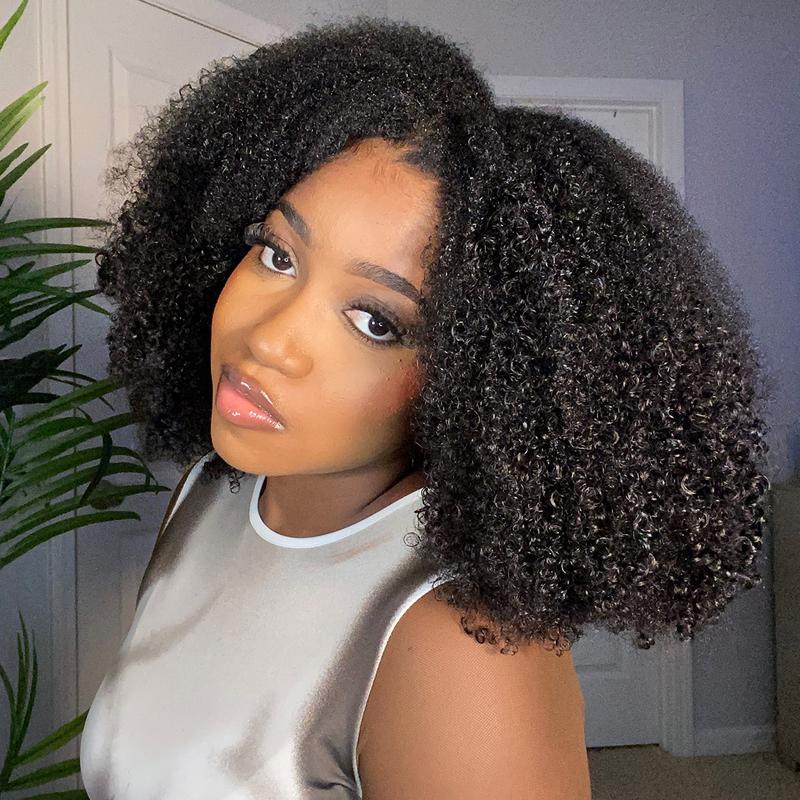 Vshow Afro Kinky Curly Hair V Part Wig No Leave Out Thin Part Human Hair Wigs For Beginner Protective Style Half Wig Curly Human Hair Glueless Wig