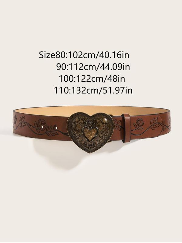 Women's Vintage Heart Decor PU Buckle Belt, Fashion Belt for Party, Daily Clothing Decor, Trendy All-match & Exquisite Belt for Birthday Gift