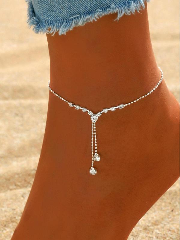 Rhinestone Decorated Anklet for Women & Girls, Fashion Jewelry for Party, Daily Decor, Trendy All-match & Exquisite Jewelry for Birthday Gift