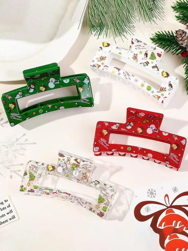 Christmas Themed Hair Claws, Cute Snowman & Tree  & Santa Claus Pattern Hair Claws, Fashion Hair Accessories for Women & Girls