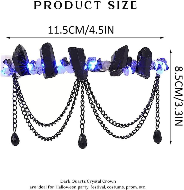 Light Up Raw Quartz Headband Black Crystal Crown Headpiece Costune Hair Accessories for Women