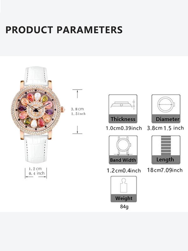 Women's Elegant Rhinestone Decorated Quartz Watch, Fashionable Round Dial Watch for Women & Girls, Trendy All-match & Exquisite Watch for Birthday Gift with Box