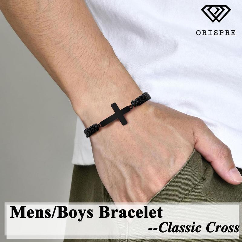 Cross Braided Bracelet for Men Boys Birthday Valentine's Day Christmas Confirmation Communion Gifts for Son Grandson Nephew