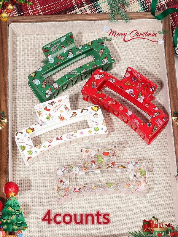 Christmas Themed Hair Claws, Cute Snowman & Tree  & Santa Claus Pattern Hair Claws, Fashion Hair Accessories for Women & Girls