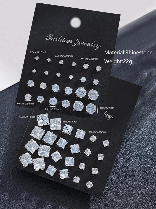 Punk Street Style Rhinestone Stud Earrings, Summer 2024 New Style Geometric Design Ear Piercing Kits, Trendy All-match & Exquisite Jewelry for Birthday Gift for Back To School