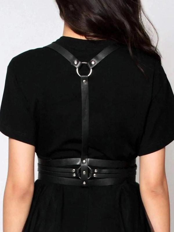 Women's Punk Style Double Layer Pu Leather Belt, Fashionable Waistband for Dress & Skirt, Daily Clothing Decoration