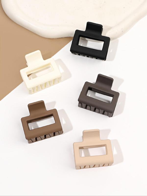 Summer Simple Plain Hollow Square Design Frosted Non-slip Mini Hair Clips, Daily Casual Versatile Hair Accessories for Women Girls