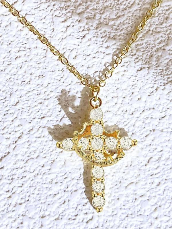 Women's Elegant Cross Crown Pendant Necklace, Fashion Jewelry for Party, Daily Clothing Decor, Trendy All-match & Exquisite Jewelry for Birthday Gift