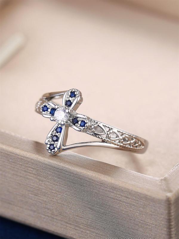 Cross Design Rhinestone Inlaid Decorative Ring, Fashionable Jewelry for Party, Daily Clothing Decor for Girl, Trendy All-match & Exquisite Jewelry for Birthday Gift