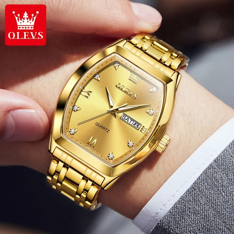 OLEVS New Men's Watches Quartz Luxury Gold Watch Classics Tonneau Dial Top Brand Waterproof Luminous Quartz Watch for Men 5528