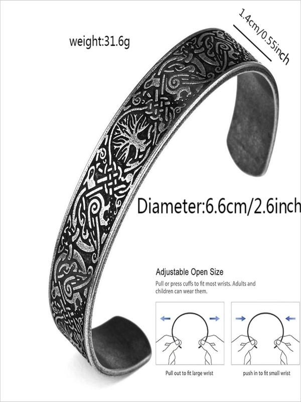 Vintage Celtic Raven Design Cuff Bracelet, Ethnic Pattern Bracelet for Men & Women, Fashion Hand Jewelry for Party, Daily Clothing Decor