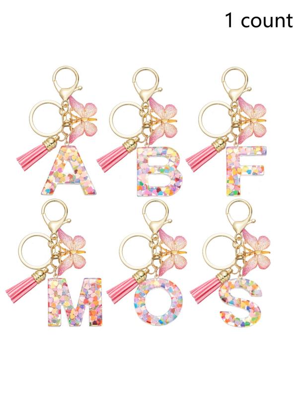 Cute Letter & Butterfly Design Keychain for Women & Girls, 1 Count Colorful Acrylic Keychain for Bag, Car Key, Decoration, Fashion Keychain for Gift, Fall Outfits, Fall Freshness Car Accessories For Girls