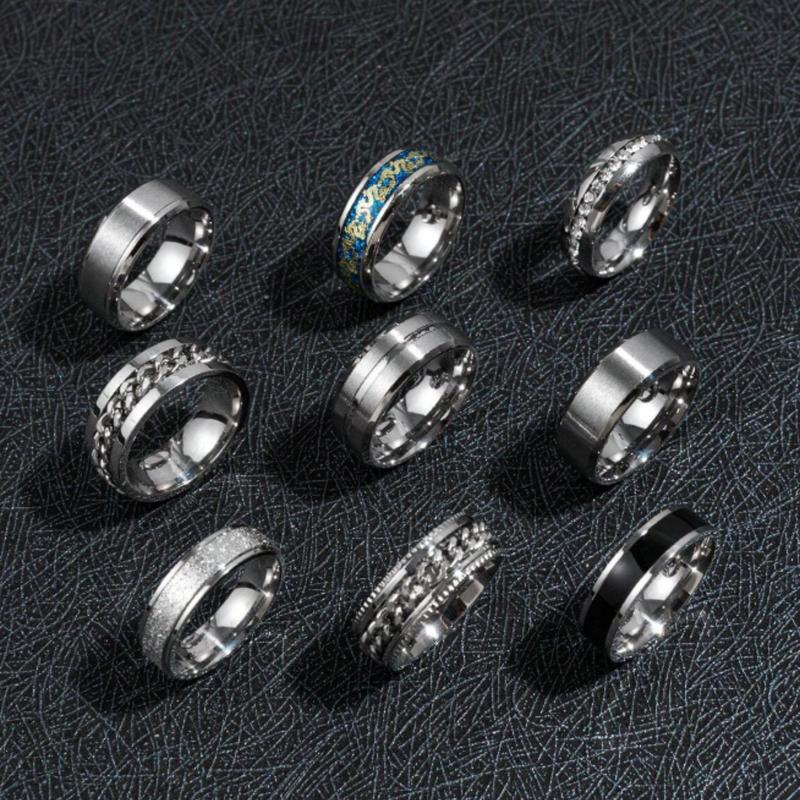 9pcs Set Men's Stainless Steel Fashion Gift Rings