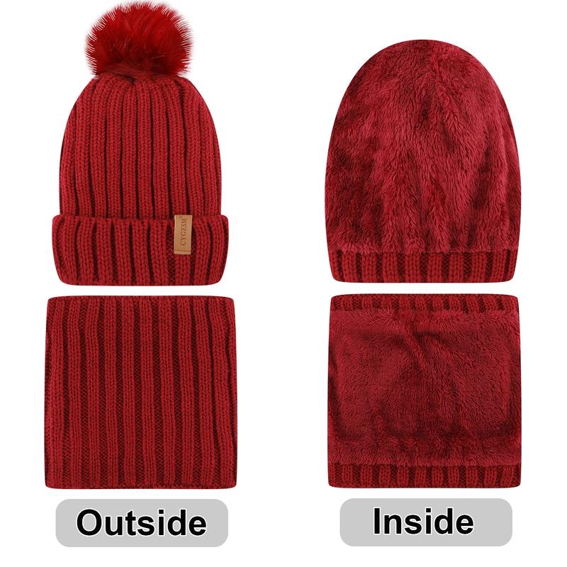 2024 Warm Knitted Skull Cap, Women's Winter Faux Fur Fleece Hat, Hat, Scarf and Gloves Set