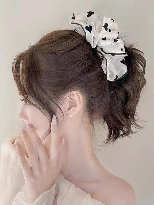 Women's Elegant Heart & Polka Dot & Flower Print Hair Scrunchies, 3pcs set Trendy Soft Ponytail Holders, Fashionable All-match Hair Accessories for Hairstyle Decor for Women & Girls