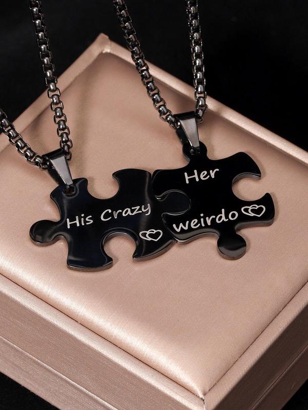 Creative Stitching Couple Pendant Necklace, Letter Design Couple Accessory for Women & Men, Back To School Jewelry for Birthday Gift Fall