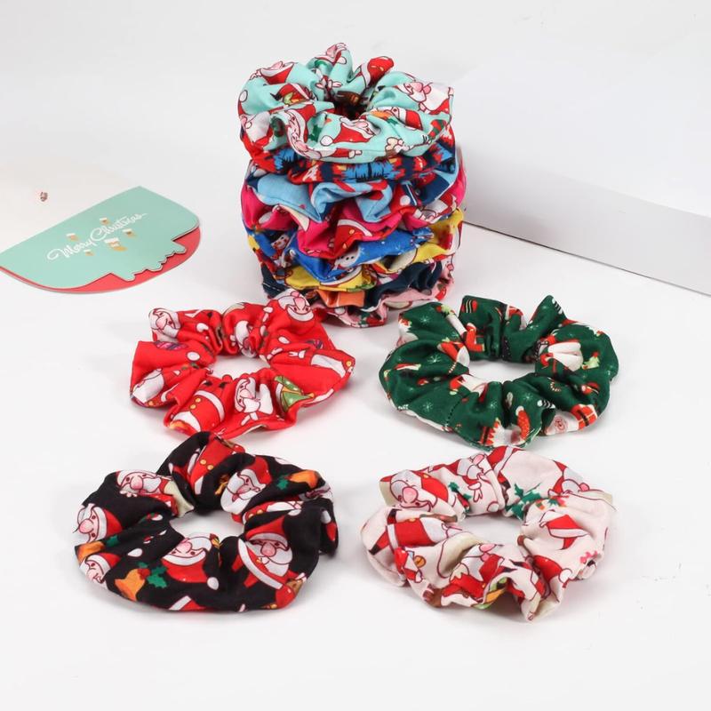 12 PCS Non-Slip  Christmas Hair Scrunchies For All Hair - Soft & Elastic  Hair Ties  For Girls  -  Christmas Gifts