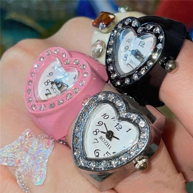 Heart Shaped Watch Ring, 1 Count Mini Rhinestone Decorated Watch Ring, Fashionable Watch Ring for  Party Favors