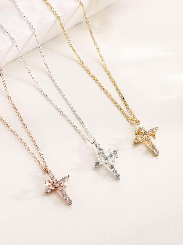 Women's Elegant Cross Crown Pendant Necklace, Fashion Jewelry for Party, Daily Clothing Decor, Trendy All-match & Exquisite Jewelry for Birthday Gift