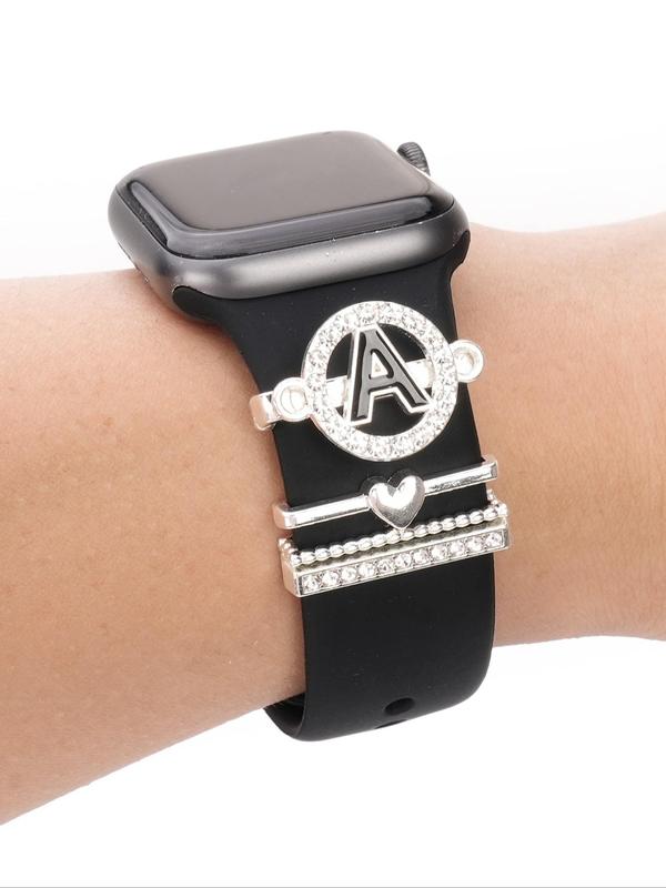 Fashion Letter Heart Watch Band Decorative, Rhinestone Decor Watch Strap Decor for Women & Men, Trendy All-match & Exquisite Watch Accessories for Birthday Gift