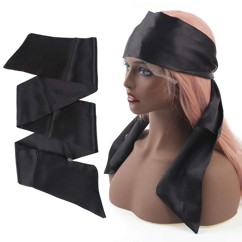 2 count Silky Satin Edge Scarves 4.5x54 Large Wig Grip Band Women Satin Headband For Lace front Wigs Non Slip  Wrap Black Satin Edge Laying Scarf For Makeup, Facial,,Yoga