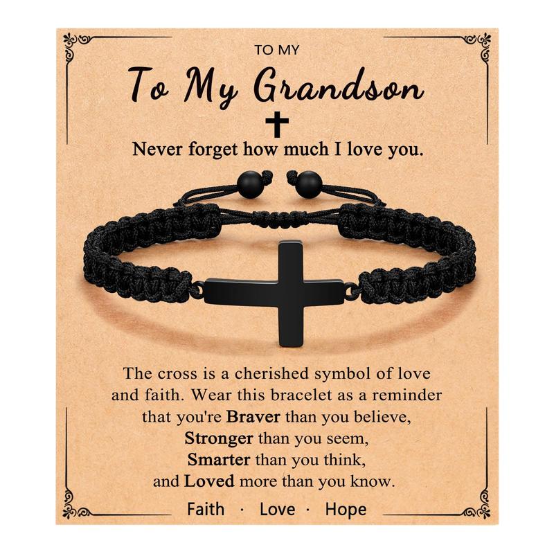 Cross Braided Bracelet for Men Boys Birthday Valentine's Day Christmas Confirmation Communion Gifts for Son Grandson Nephew