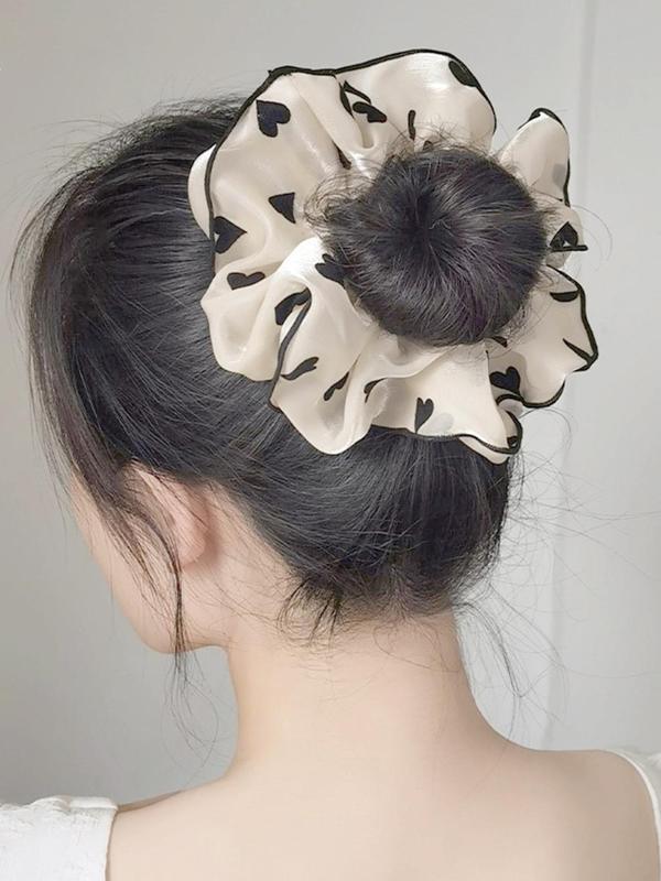 Women's Elegant Heart & Polka Dot & Flower Print Hair Scrunchies, 3pcs set Trendy Soft Ponytail Holders, Fashionable All-match Hair Accessories for Hairstyle Decor for Women & Girls