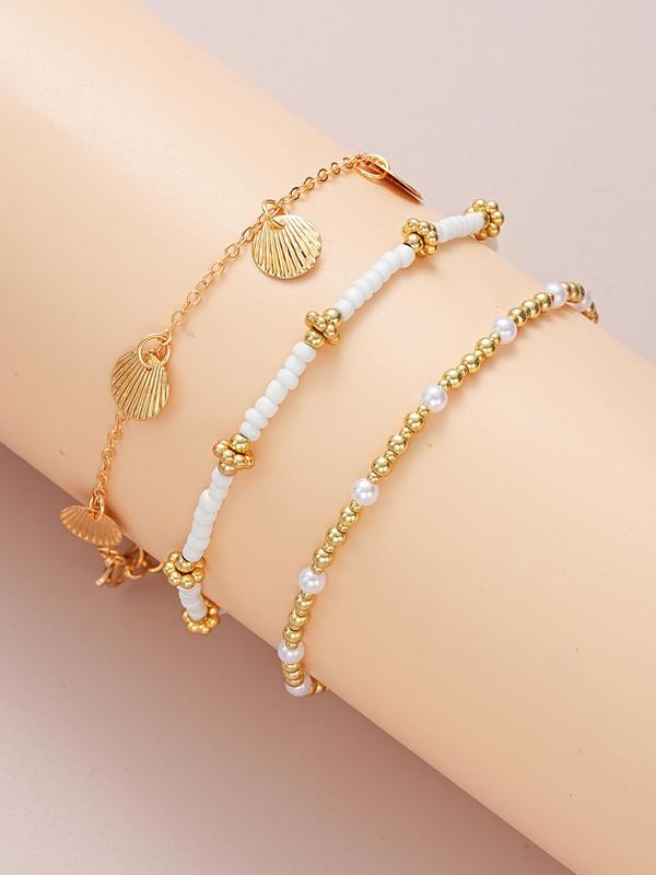 Fashion Beaded & Shell Design Anklets for Women & Girls, New Fashion Jewelry for Party, Daily Clothing Decor, Trendy All-match & Exquisite Jewelry for Birthday Gift